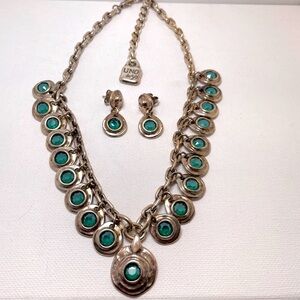 UNO de 50 Green Crystal Charm Necklace & Earring Set